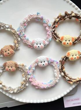 T929卡通小狗毛绒发绳可爱发圈ins少女马尾头绳情侣闺蜜马尾头饰Y