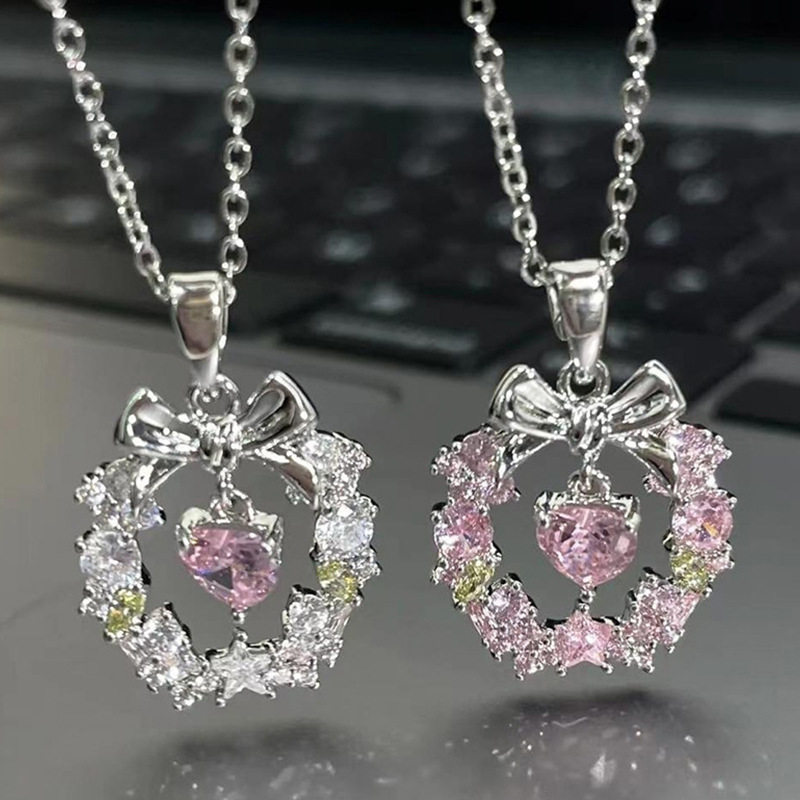 爱之花环蝴蝶结爱心项链