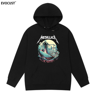Metallica金属乐队鞭挞摇滚复古怀旧飞船英文字母连帽卫衣男女