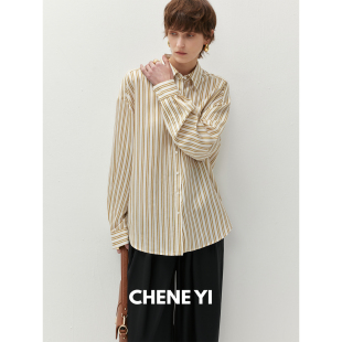 衬衫 松弛感廓形通勤穿搭撞色条纹长袖 女高级感上衣外套 CHENE