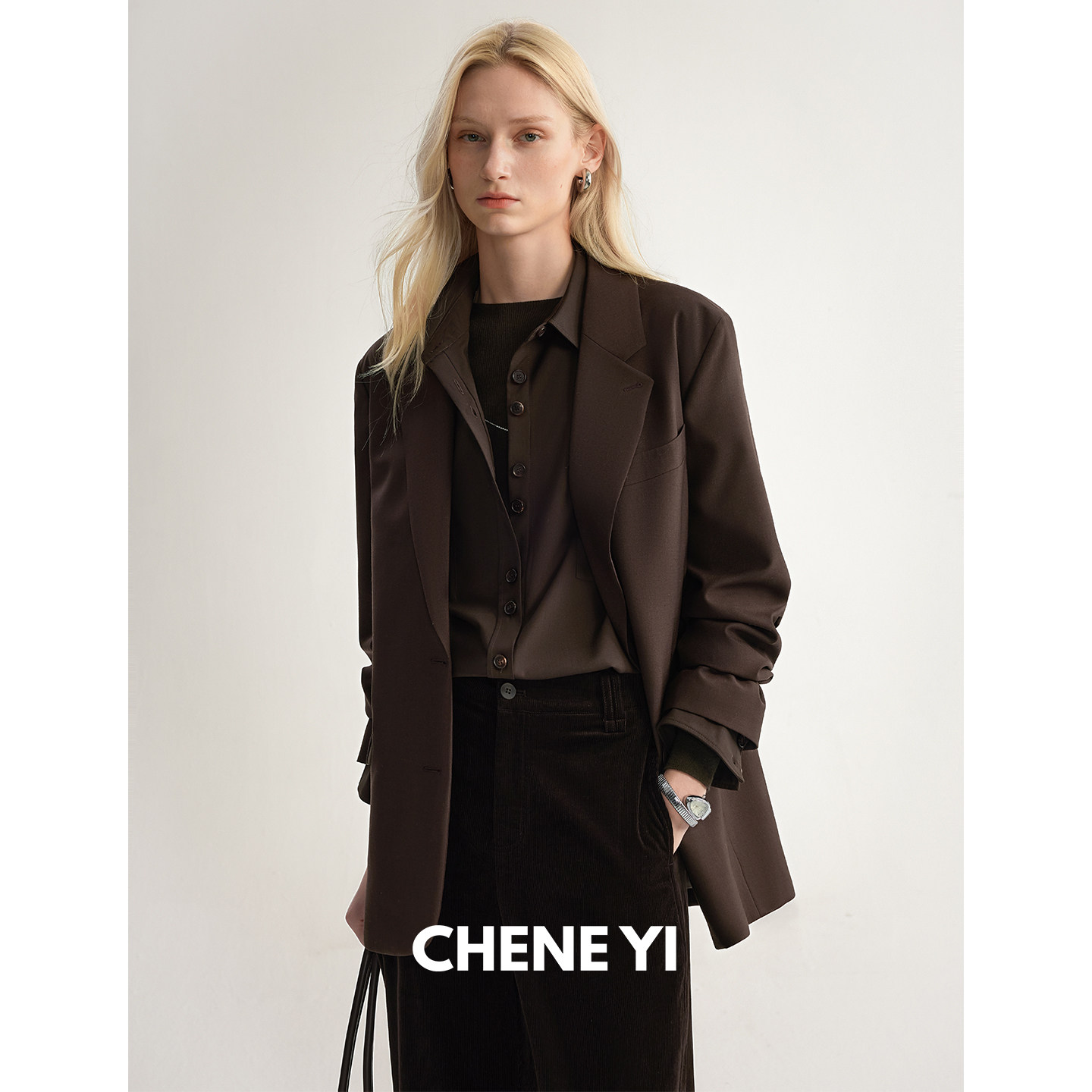 CHENE YI 羊毛混纺经典廓形设计感西装外套女通勤休闲西服轻职场