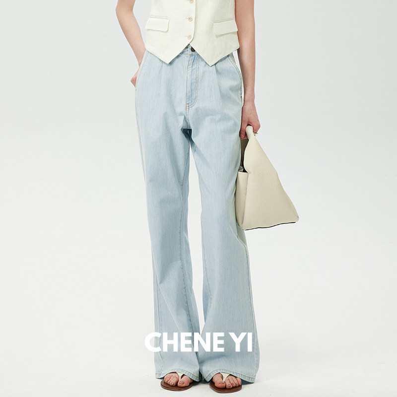 CHENE YI欧洲进口BERTO复古柔软洗西裤式设计感微喇牛仔裤子女