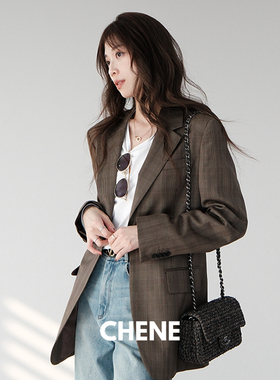 CHENE YI意大利进口CAMPORE微宽肩廓型感意式格纹西装外套