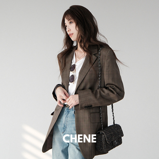 外套 格纹西装 CHENE YI意大利进口CAMPORE微宽肩廓型感意式