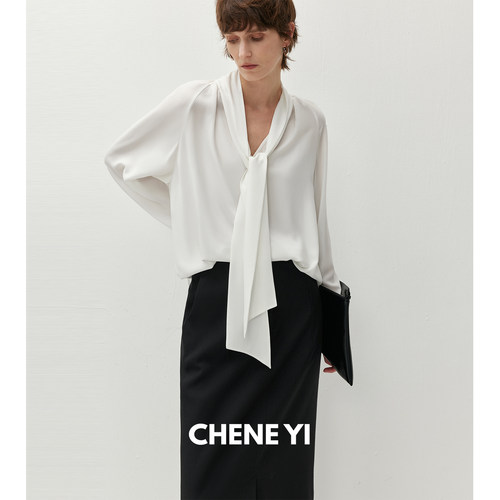CHENE YI 通勤/佰搭三醋酸多穿法飘带宽松女士白衬衫上衣含吊带