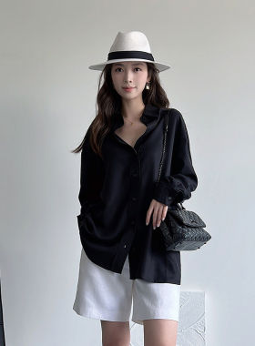 CHENE伊伊春黑色BF男友风显瘦廓版宽松衬衫女设计感高级长袖上衣