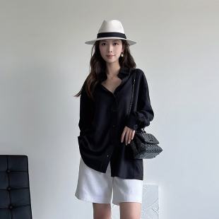 上衣 女设计感高级长袖 CHENE伊伊春黑色BF男友风显瘦廓版 宽松衬衫