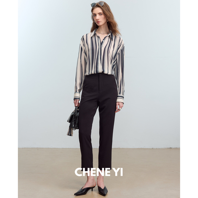 CHENE YI 佰搭/通勤篙悬垂后开衩设计直筒小脚小黑裤九分休闲裤女