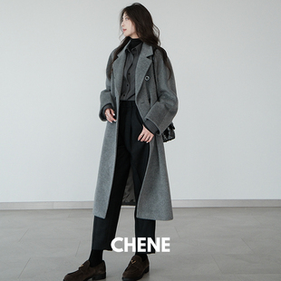 CHENE YI意大利进口TEXCO M家经典101801双排扣大衣毛呢外套女
