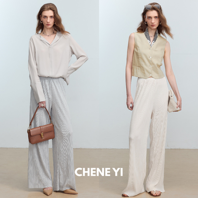 CHENE YI韩国进口三宅风肌理感舒适休闲佰搭松紧腰空气直筒长裤女