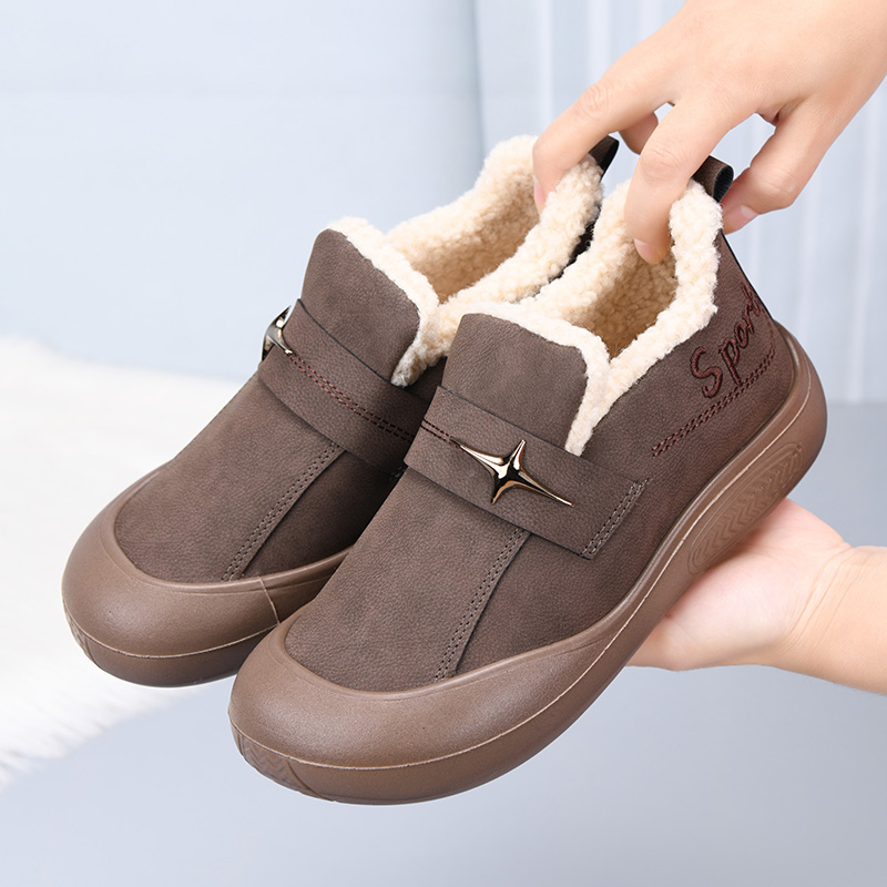 2025年冬季新款加绒保暖棉鞋女厚底雪地靴一脚蹬休闲棉靴勃肯鞋女