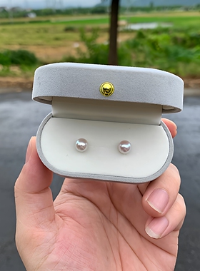 天然淡水akoya珍珠耳钉 18K金耳环925纯银耳饰正圆强简约精致诸暨