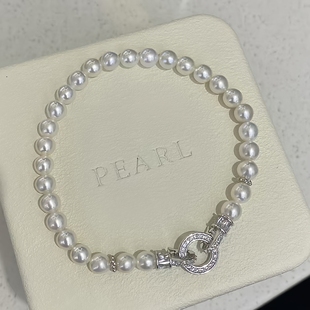 极光淡水AKOYA珍珠手链女 正圆小米珠手串纯银素链媲美天女级海水