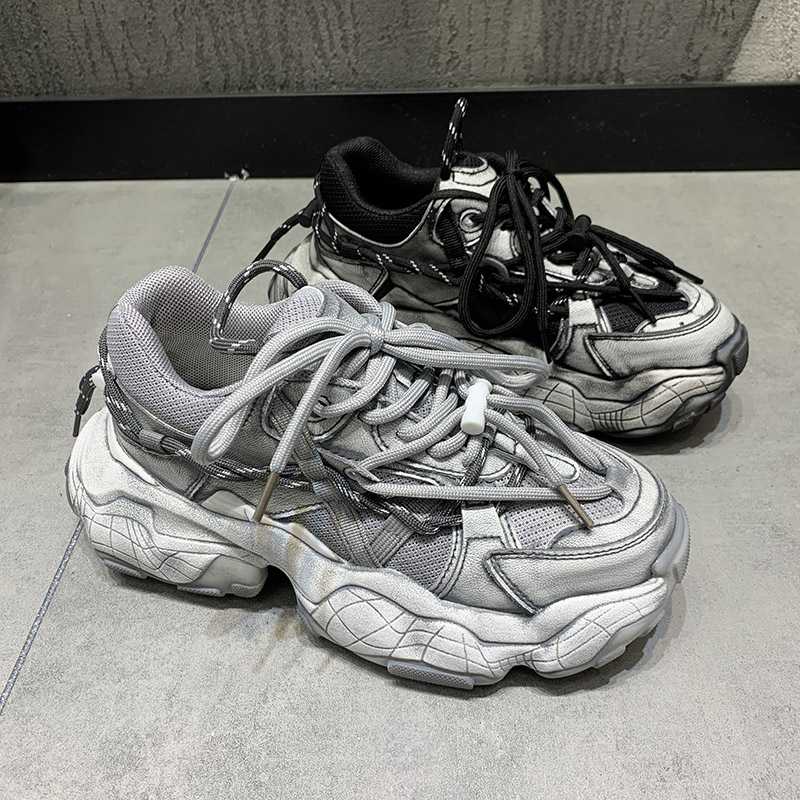 韩版潮牌男鞋2023新款秋冬百搭黑武士运动老爹鞋男士ins潮鞋子男