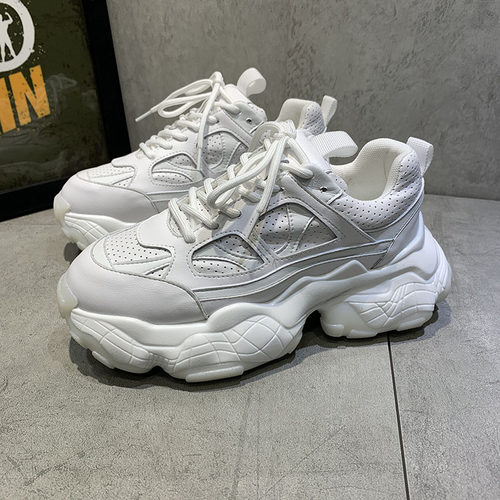 真皮老爹鞋男ins潮2023新款运动跑步增高鞋子韩版休闲厚底小白鞋