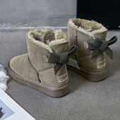 加绒保暖短靴学生防滑面包棉鞋 蝴蝶结雪地靴女2022年新款 短筒冬季