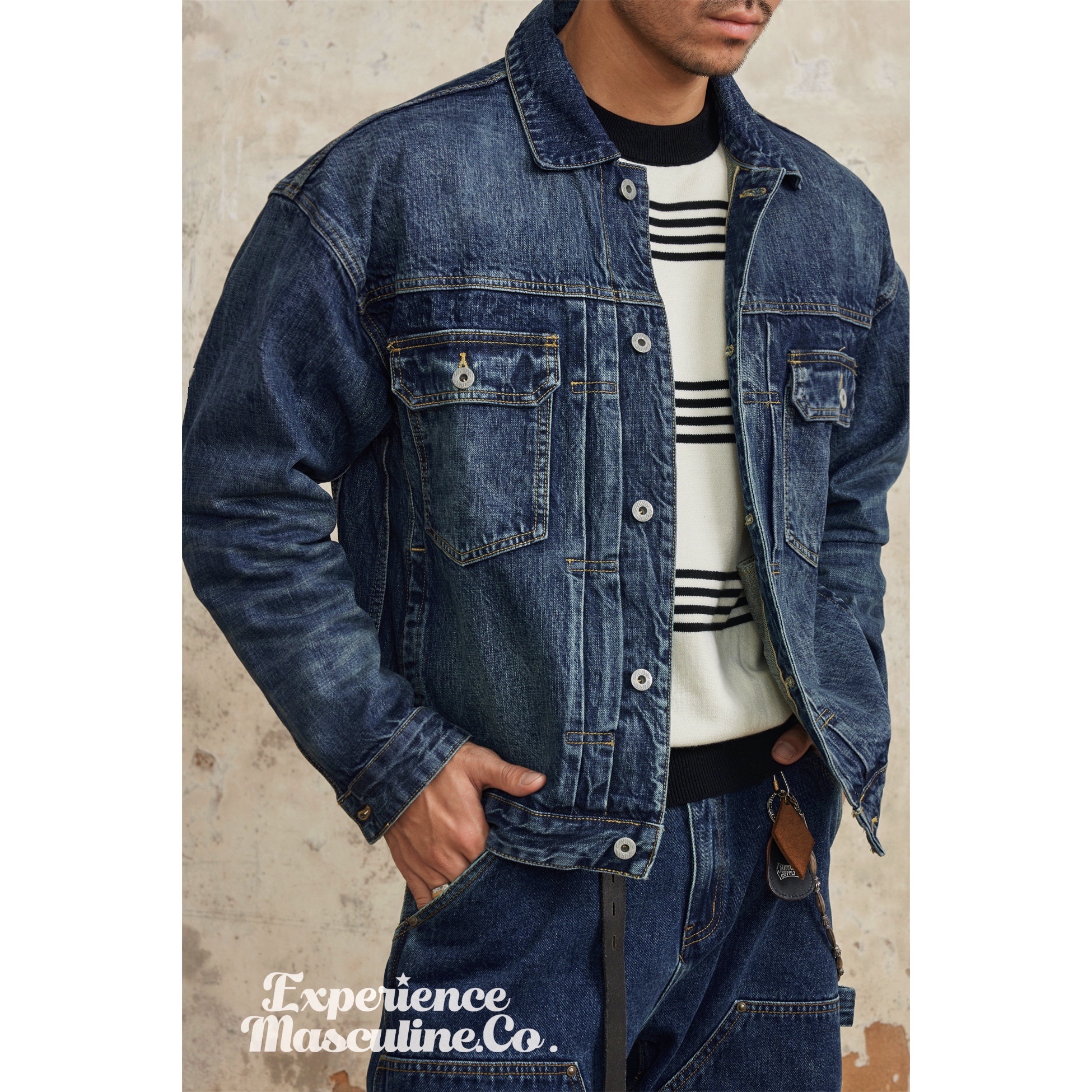 柴米美式复古洗水牛仔夹克