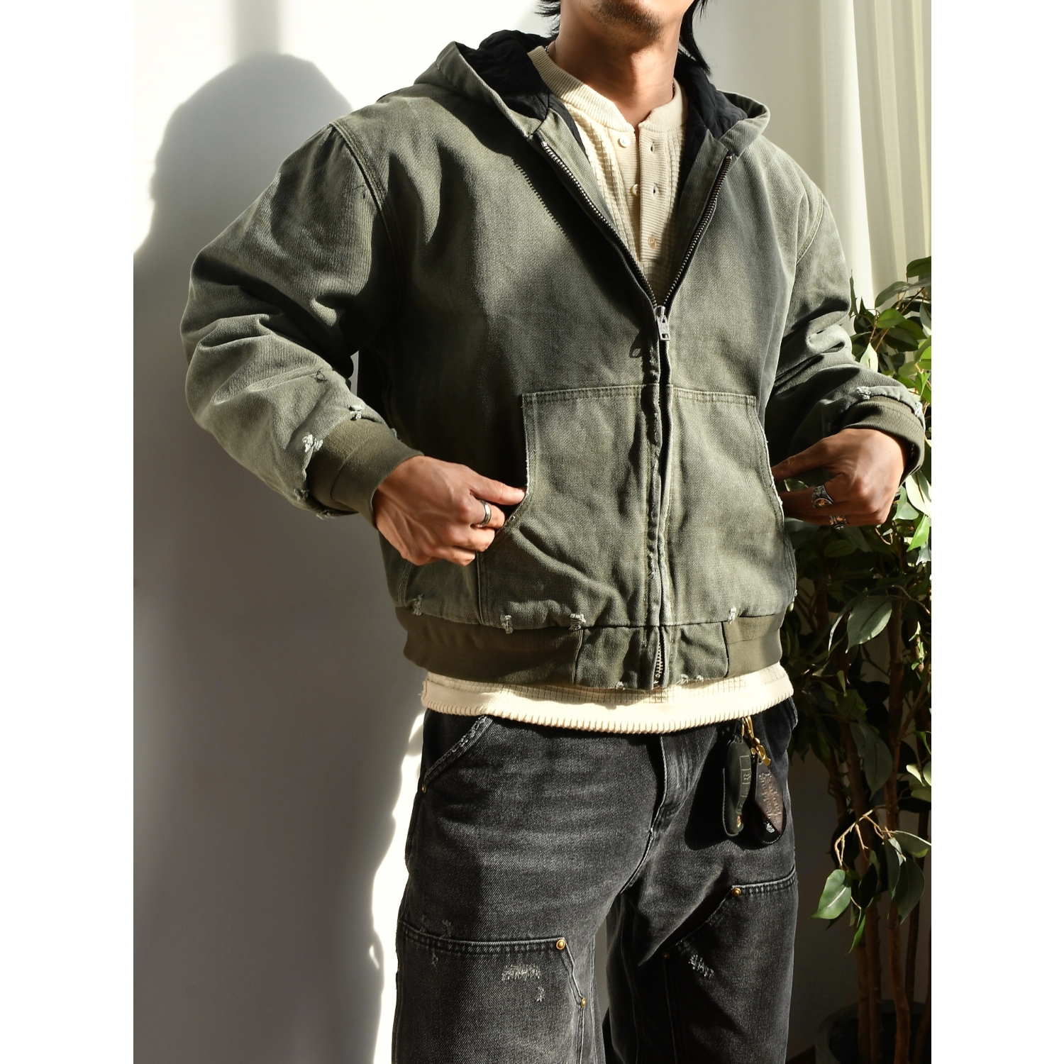 柴米美式复古16oz重磅连帽夹克