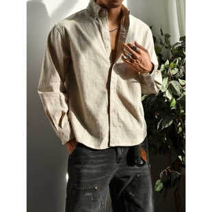 衬衫 休闲宽松透气开衫 男士 新款 外套翻领上衣 春季 柴米苎麻棉长袖