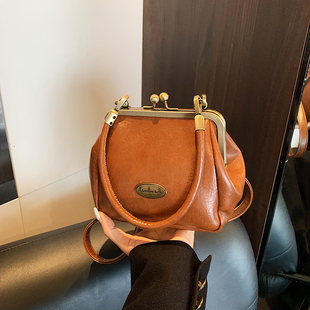 复古皮质口金包女百搭气质手提包单肩斜挎包时尚精致