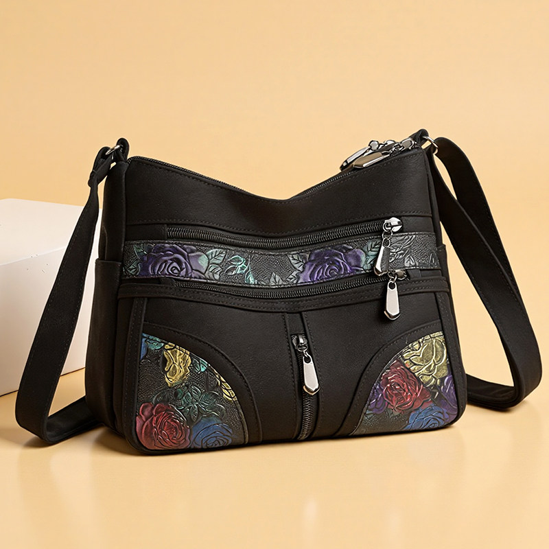 冰魅软皮花朵印花斜挎包女2026新款多口袋单肩包百搭单肩妈妈包女