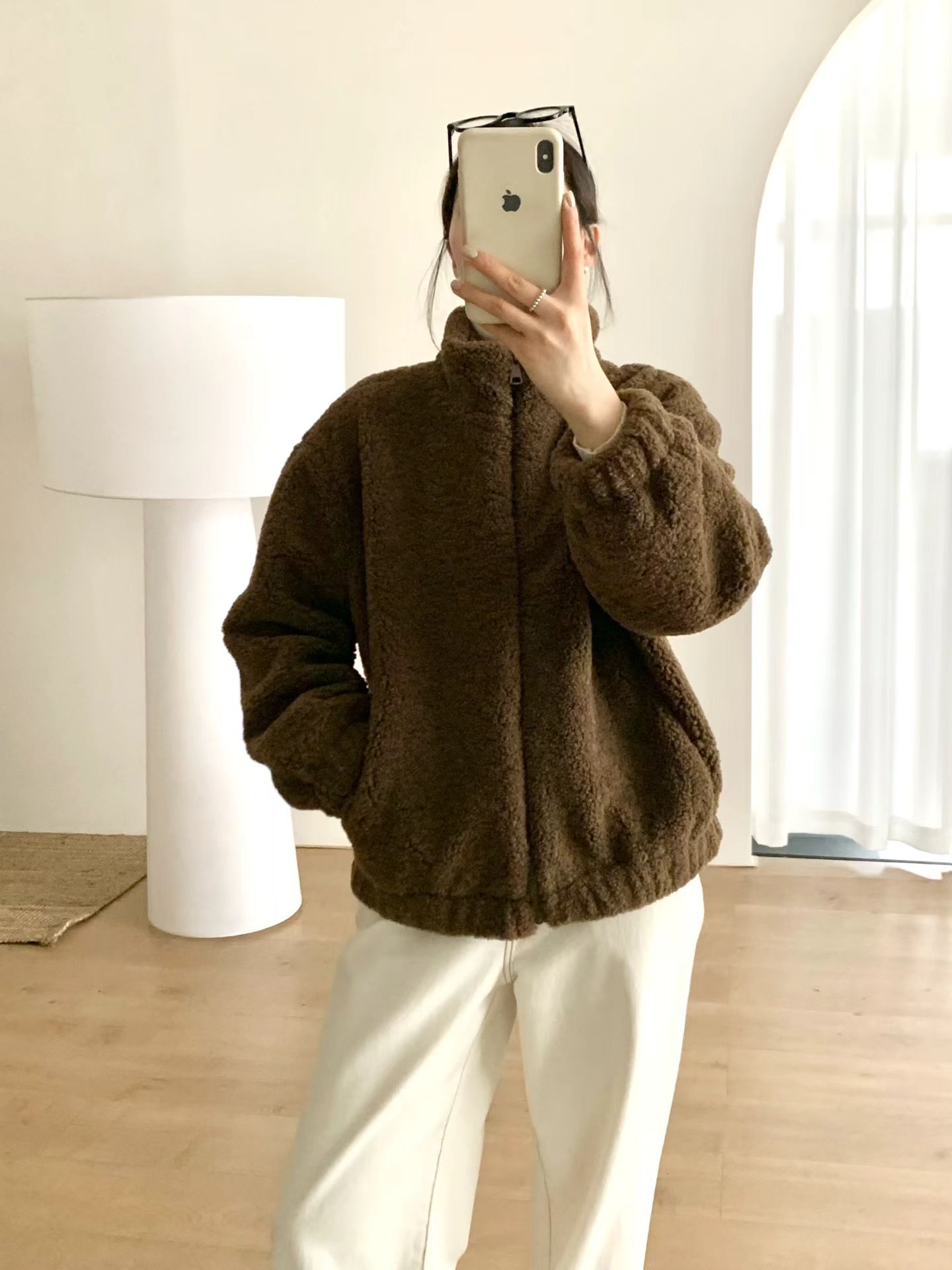 冬日软fufu燕麦棕加厚短款外套