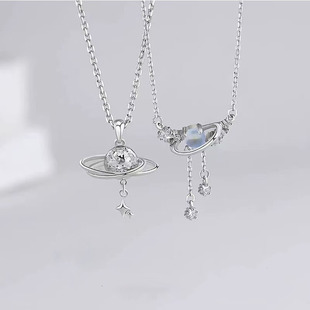 冥王星与卡戎情侣项链男女一对小众月光石星球吊坠锁骨链纪念礼物