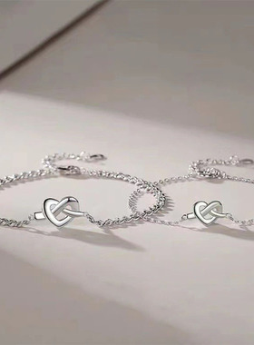 同心结情侣手链一对ins小众爱心手环简约手饰生日纪念礼物送男友