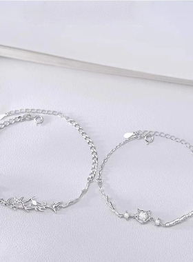 鱼猫相恋情侣手链一对设计感小众镶钻手饰纪念生日礼物送男女朋友