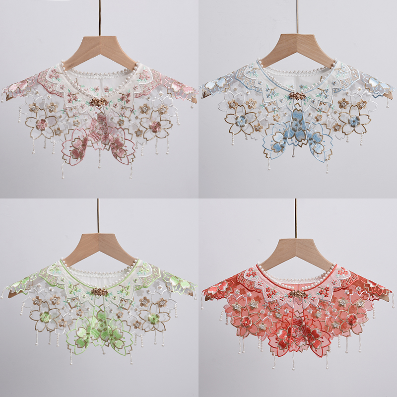 刺绣珍珠吊坠国风云肩假衣领儿童