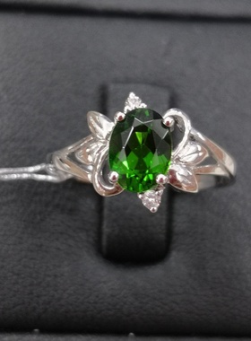 18K金配天然钻石 铬透辉石戒指 PB210036 俄罗斯祖母绿