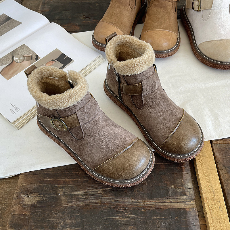 美拉德厚底加绒雪地靴仿羔毛女鞋