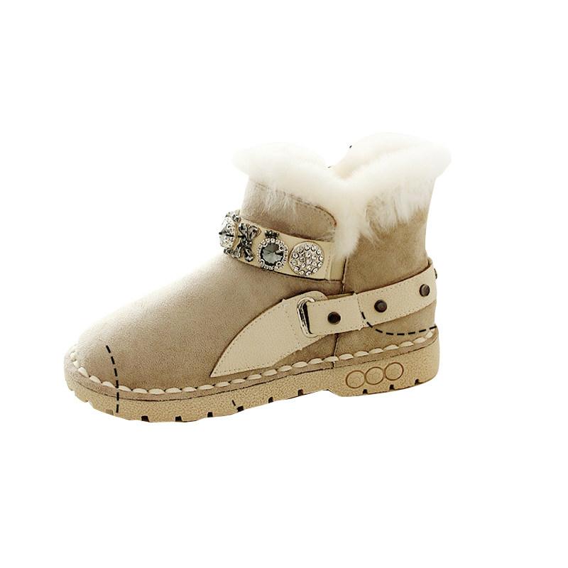 AUTUMN AND WINTER NEW SNOW BOOTS WARM BOOTS RABBIT FUR SHORT BOOTS PLUS VELVET FLAT WOMENS BOOTS ROUND HEAD BRIGHT DIAMOND STUDENT BOOTS CASUAL BOOTS