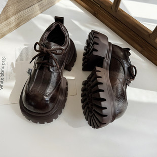 小个子秋冬时装 女鞋 大头鞋 百搭单鞋 英伦风小皮鞋 中古风厚底松糕鞋