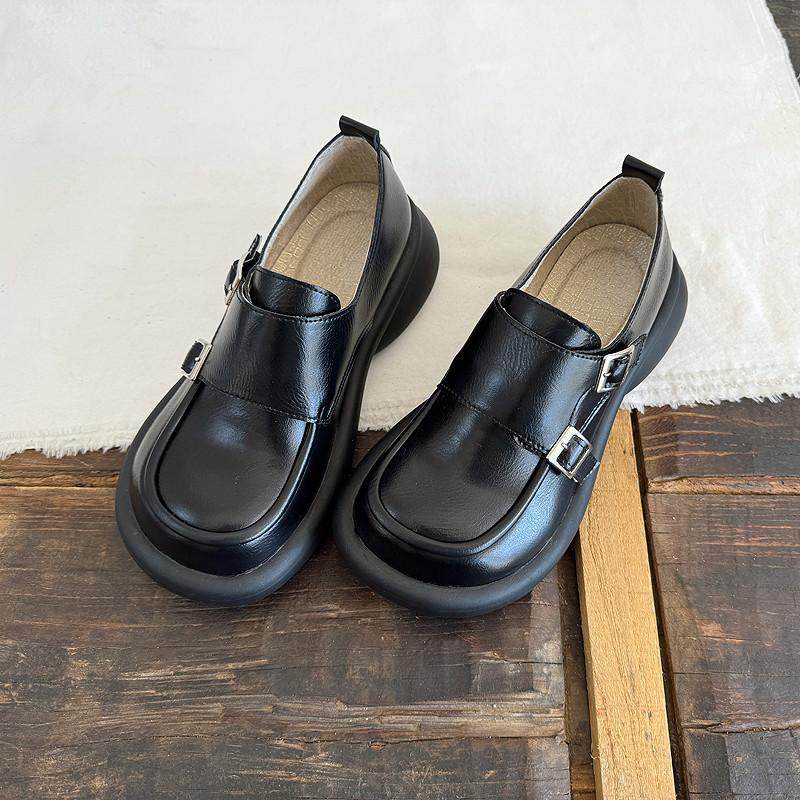 厚底乐福鞋黑色英伦风小皮鞋一脚蹬粗跟大头单鞋jk制服松糕鞋女鞋,女鞋,松糕（摇摇）鞋,淘宝优惠券,粉丝福利购,淘宝优惠卷