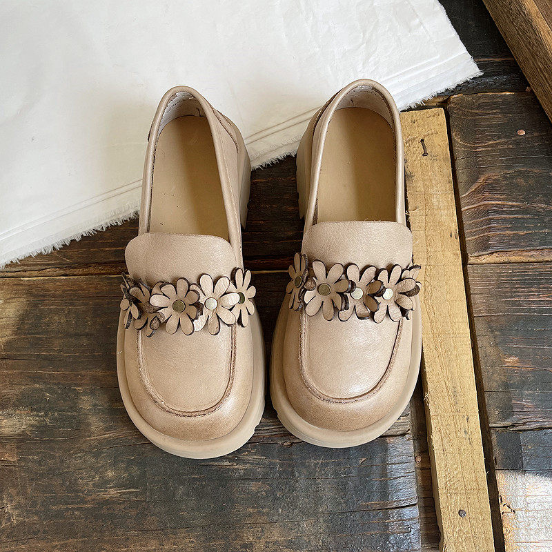 头层牛皮好品质小牛皮森女小皮鞋圆头复古名媛女鞋防水透气真皮鞋