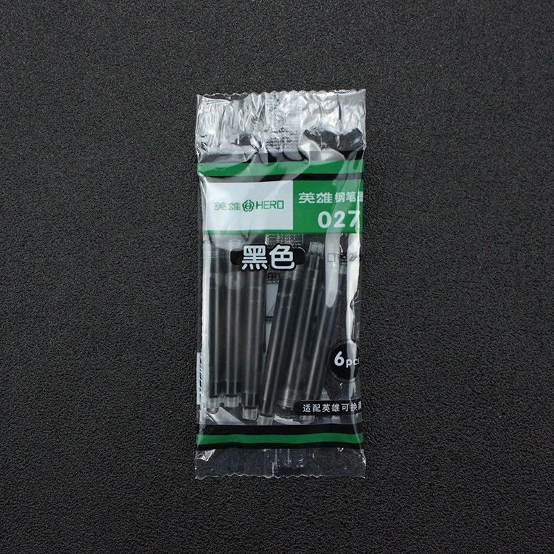 HERO英雄钢笔027墨囊2.6口径黑蓝黑钢笔墨水胆一次性墨囊[6支装]