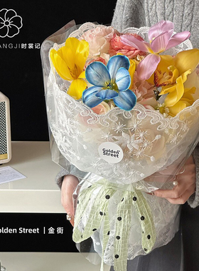 时裳记 蕾丝少女布料包花纱白色刺绣镂空网纱鲜花包装布花艺材料
