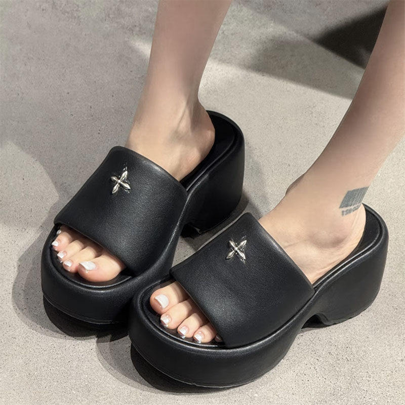 【发货有标】2026新款高跟拖鞋增高厚底露趾十字花一字拖女外穿sm