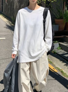 皇冠2026秋冬韩版松弛感慵懒风纯色插肩袖大版磨毛圆领长袖T恤女