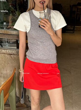 TRUST ME2025秋季韩版超火红色短裙百搭简约高腰气质A字半身裙女