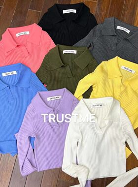 TRUST ME春秋韩版新款简约百搭修身弹力显瘦翻领长袖毛衣针织衫女