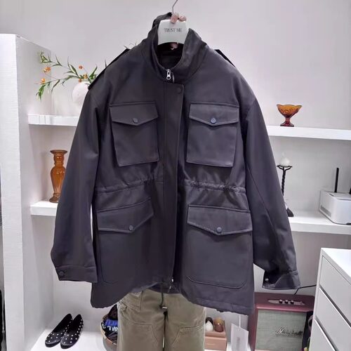 TRUST ME2025秋季韩版休闲简约百搭复古中长款多口袋派克工装外套