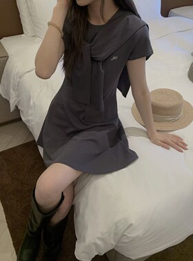 RICH PAPA2026夏季韩版刺绣小图案修身显瘦百搭翻领polo连衣裙