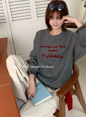 RARA STYLE2025秋冬韩版刺绣英文宽松显瘦加绒假两件休闲卫衣女