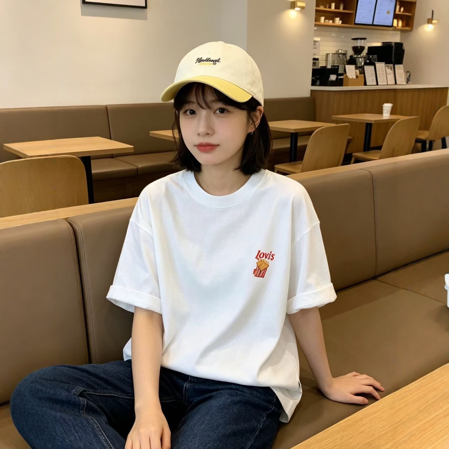 皇冠2026夏季韩版薯条汉堡宽松显瘦百搭休闲全棉大版圆领短袖T恤