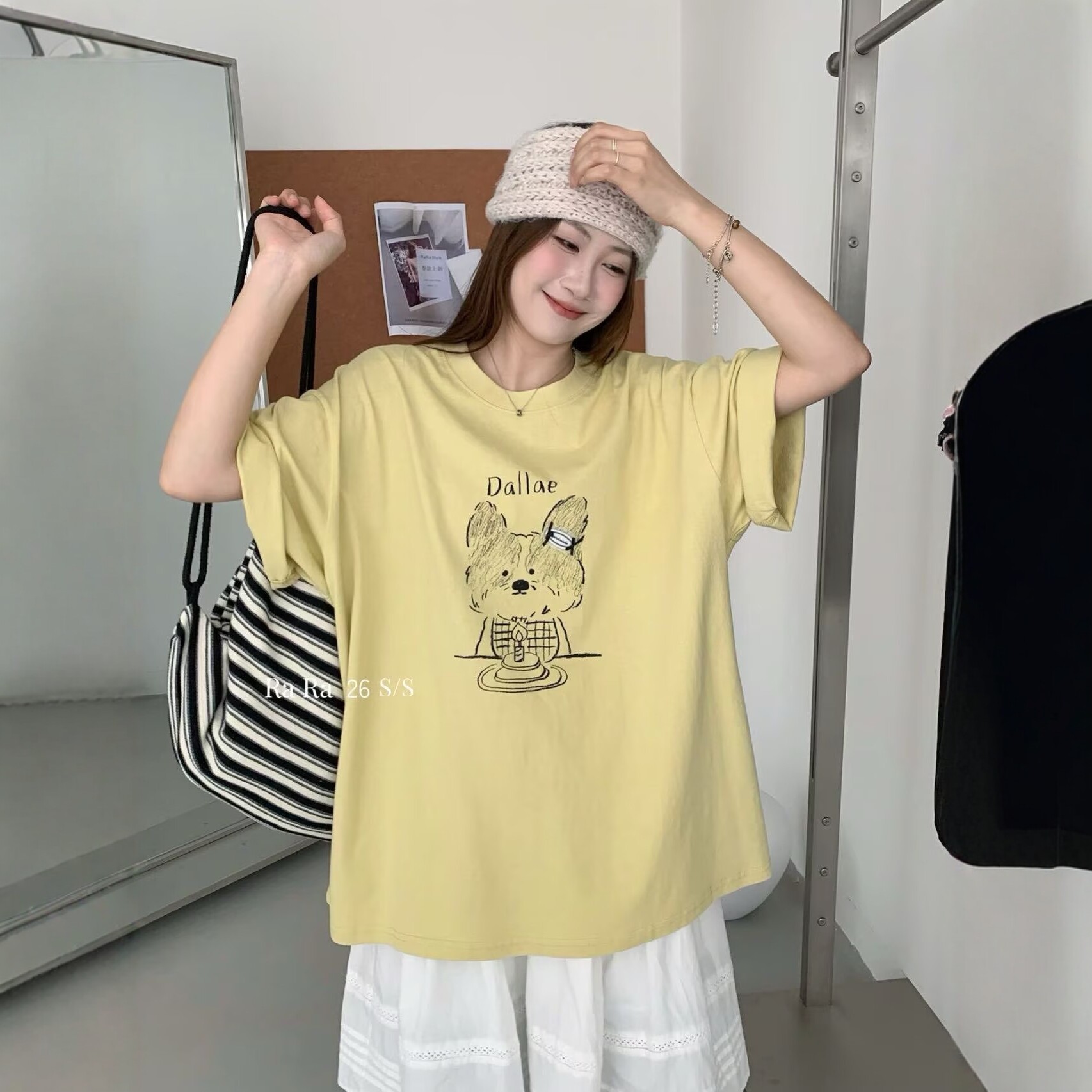 RARA STYLE2026夏季素描小狗印花小众百搭宽松大版圆领短袖T恤女