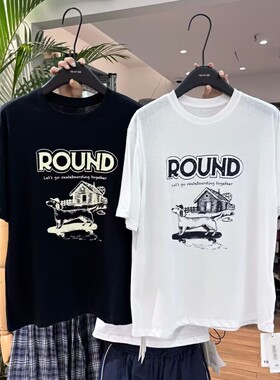 TRUST ME2025夏季韩版趣味图案英文印花凉感宽松休闲圆领短袖T恤