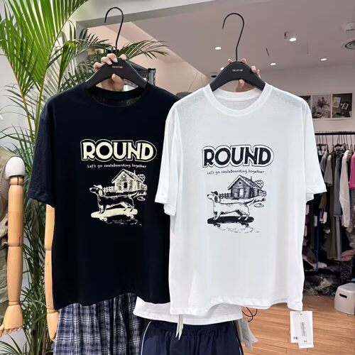 TRUST ME2025夏季韩版趣味图案英文印花凉感宽松休闲圆领短袖T恤