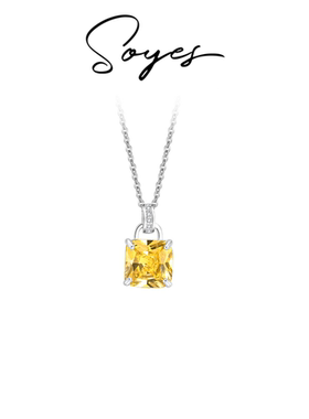 soyes/索野 坠链均925银合成锆石 黄锆石项链冰花切